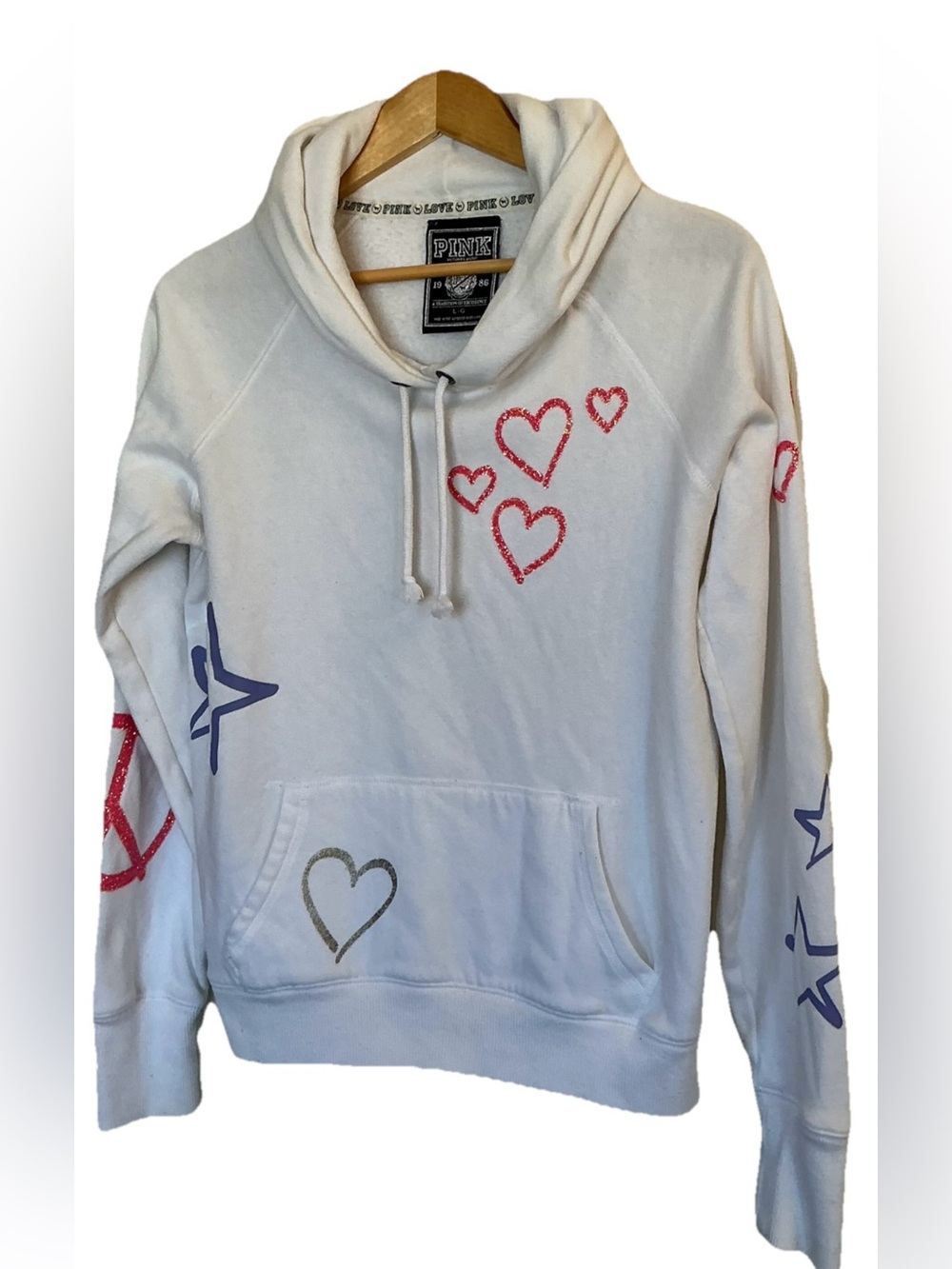 PINK Victoria's Secret Hoodie Sweatshirt Womens Large White Have A Heart Graphic